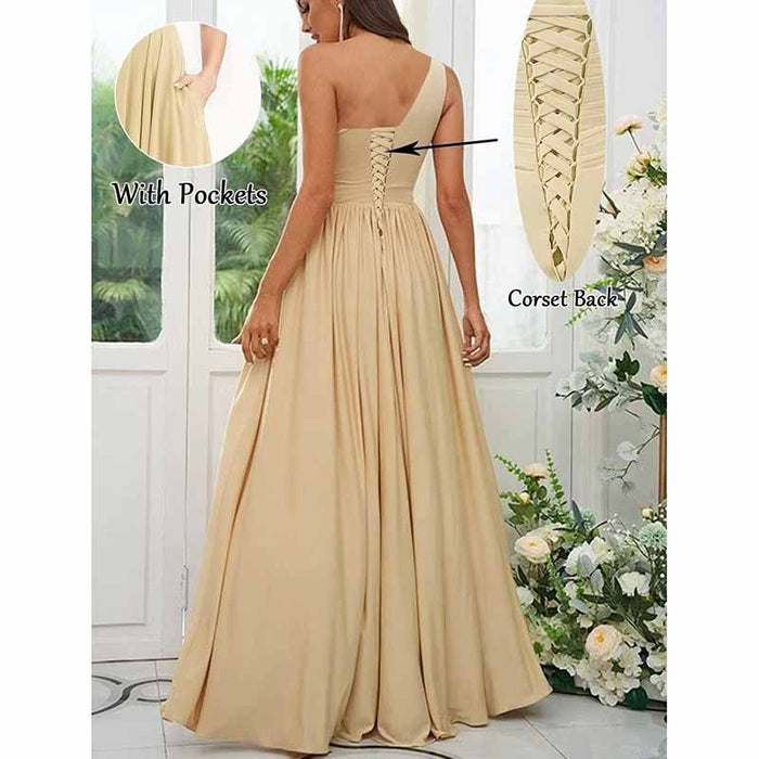 One Shoulder Chiffon Bridesmaid Dresses Long Sleeveless Formal Dress