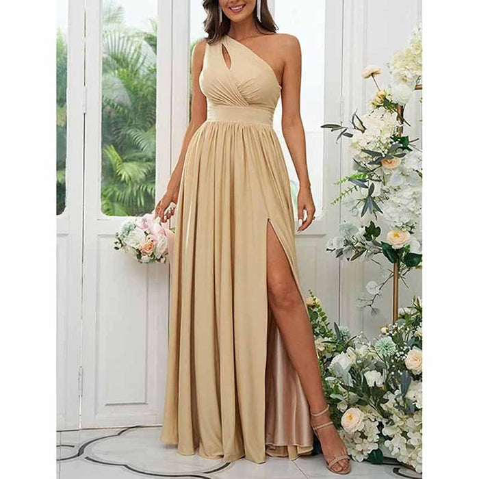 One Shoulder Chiffon Bridesmaid Dresses Long Sleeveless Formal Dress