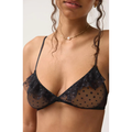Black polka dot lingerie set worn by a model on a neutral background