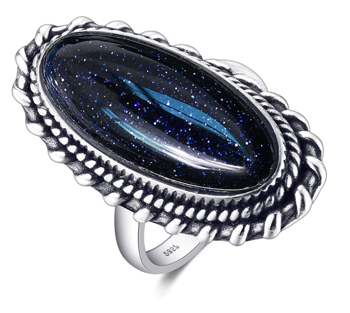 top of .925 silver plated blue sand vintage style ring.