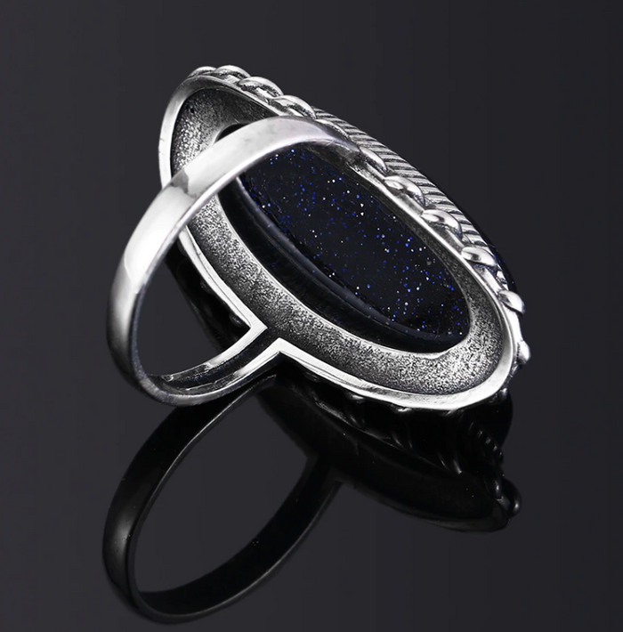 underside of .925 silver plated blue sand vintage style ring.