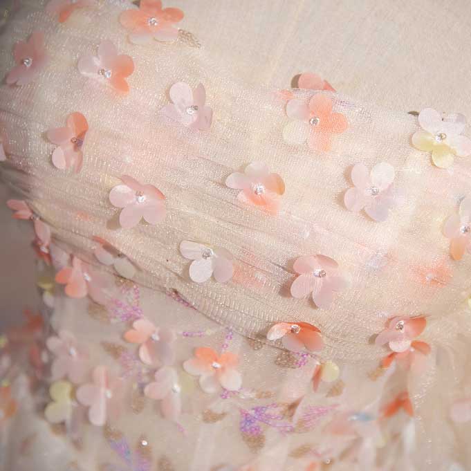Pink Floral Tulle Prom Dress with Off-Shoulder Sleeves | 3D Flower Evening Gown for Quinceanera & Sweet 16