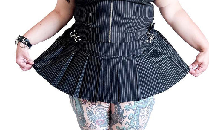 model showing front of skirt on white background