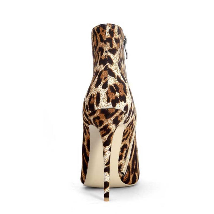 Pointed Toe Leopard Stiletto Ankle Boots