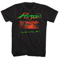 black unisex poison shirt with green/red logo on top, open up and say ahh album cover art in the middle and green text on the bottom that reads "open up and say ...ahh!"