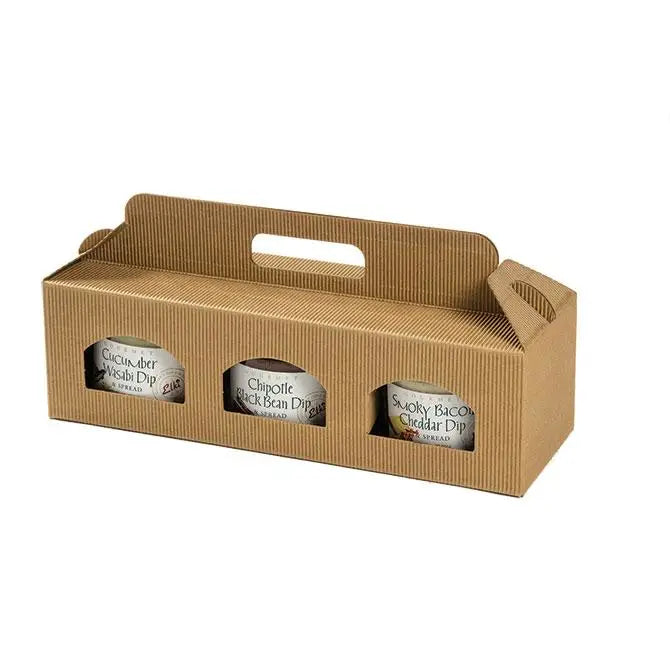 Portavasetti Italian Windowed 3 Jar Carriers -  12-1/8 x 3-15/16 x 3-1/2"  50/ctn - Mac Paper Supply