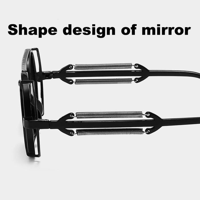 side view of glasses on display