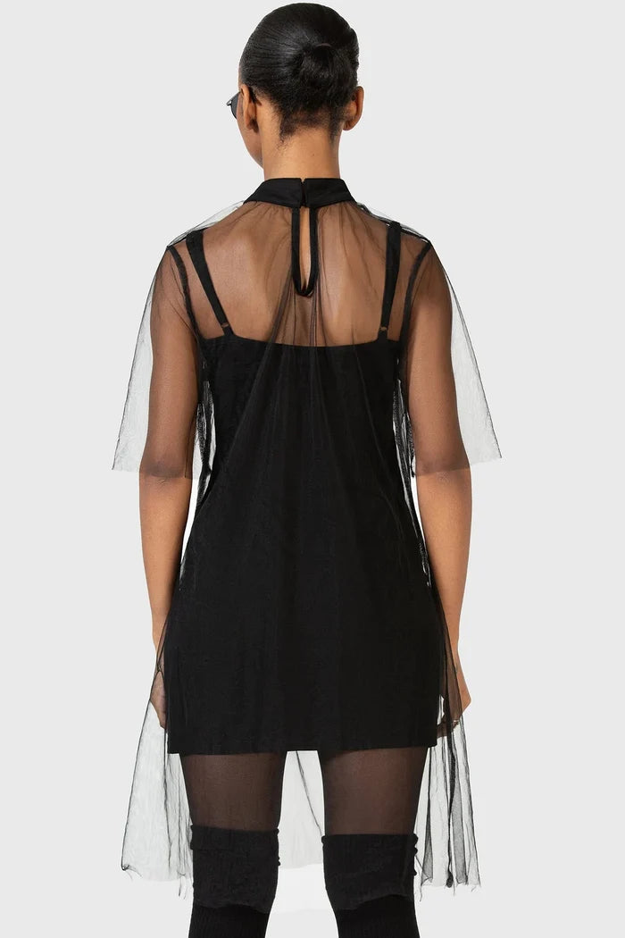 model showing back of dress