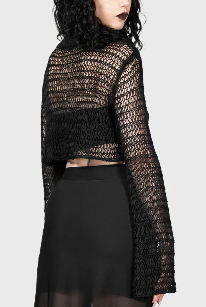 model showing back of sweater
