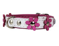 Real Leather Daisy Flowers Dog Collar White/Pink