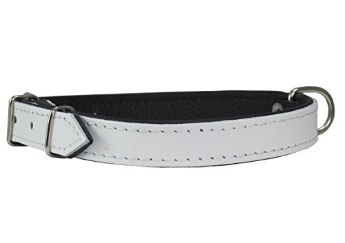 Real Leather Soft Leather Padded Dog Collar White/Black