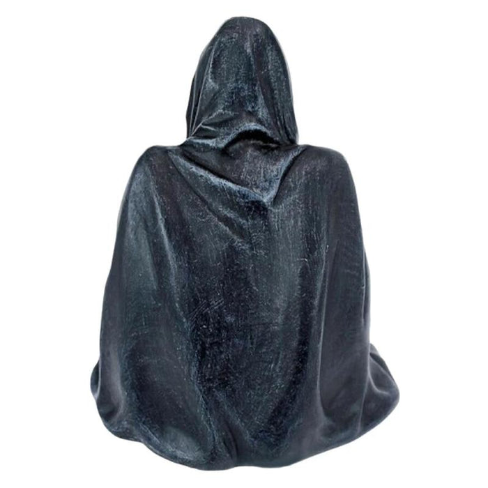 back view of Waterproof resin painted gray reaper statue