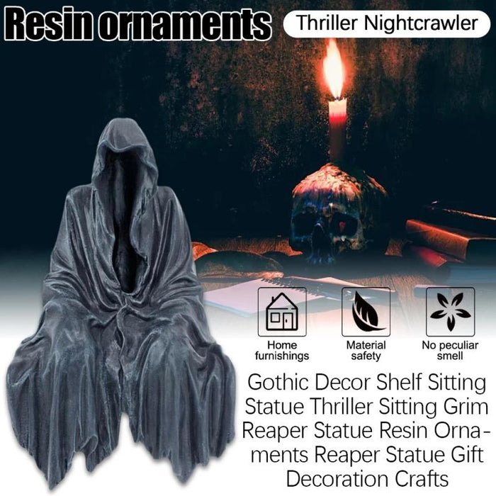 front view of Waterproof resin painted gray reaper statue