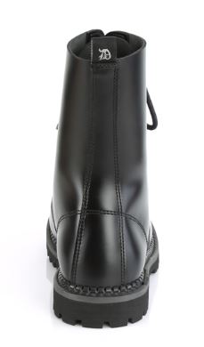 back side view of black real leather 10 eyelet steel toe boot