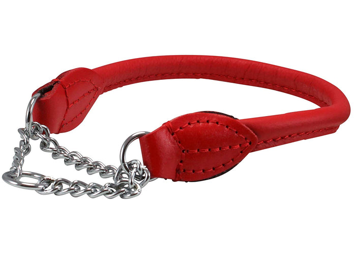 Rolled Genuine Leather Martingale Dog Collar Choker Red 7 Sizes