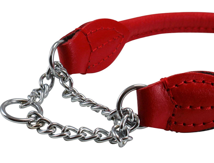 Rolled Genuine Leather Martingale Dog Collar Choker Red 7 Sizes