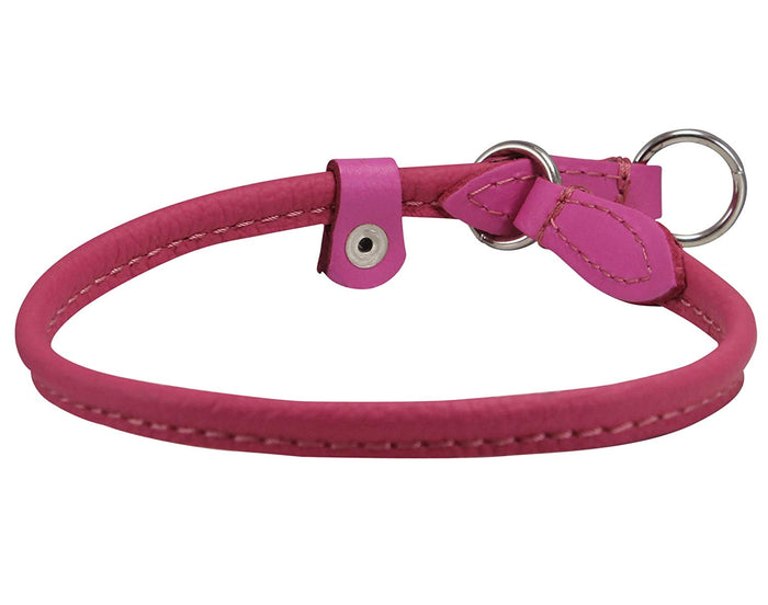 Round High Quality Genuine Rolled Leather Choke Dog Collar Pink