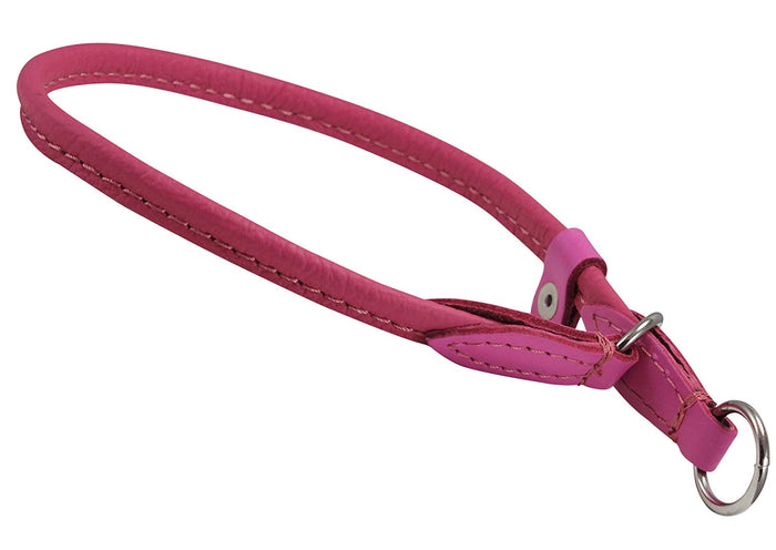 Round High Quality Genuine Rolled Leather Choke Dog Collar Pink