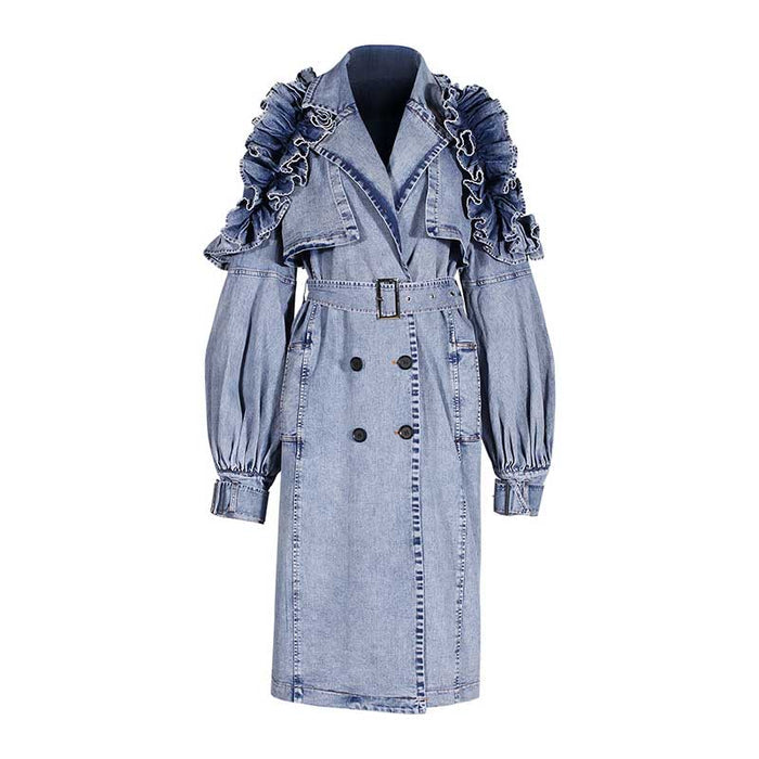 Ruffled Denim Jacket for Women – Women’s Fitted Waist Coat with Flounce Design