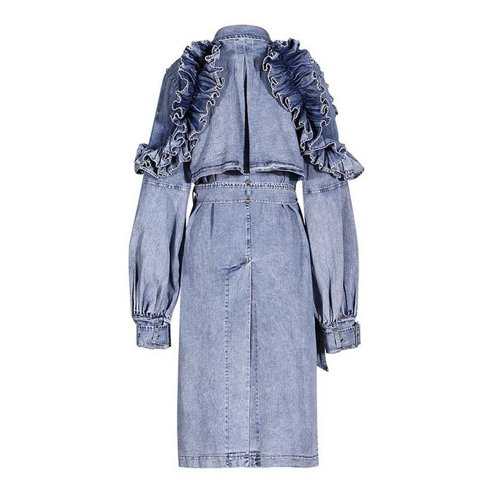 Ruffled Denim Jacket for Women – Women’s Fitted Waist Coat with Flounce Design