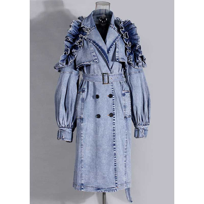 Ruffled Denim Jacket for Women – Women’s Fitted Waist Coat with Flounce Design