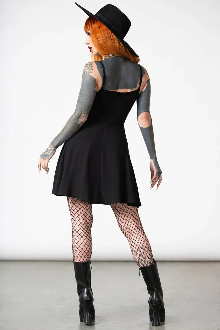model showing back of dress