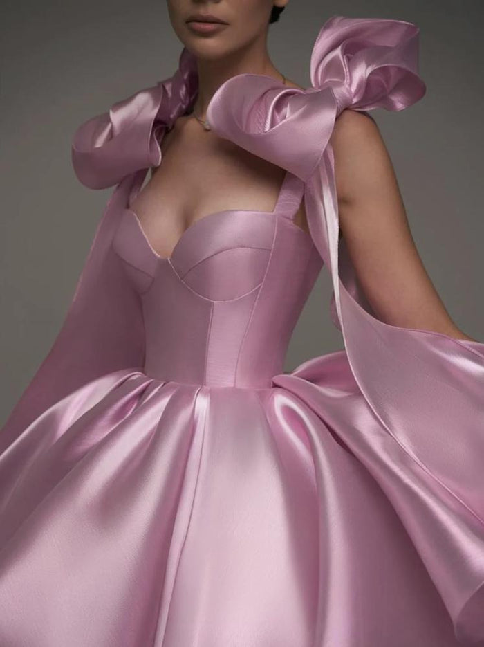 Satin Off-Shoulder Corset Dress with 3D Bows – Elegant Party & Homecoming Short Gown