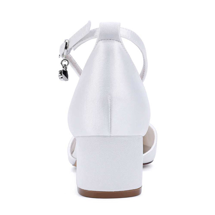 Back view of sd-hk satin wedding shoes with ankle strap featuring a sturdy heel and elegant design