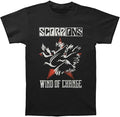 black scorpions band shirt with logo, dove graphic and text that reads "scorpions wind of change"