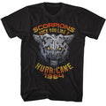 black scorpions band shirt with logo and wolf graphic with text that reads "scorpions rock you like a hurricane 1984"