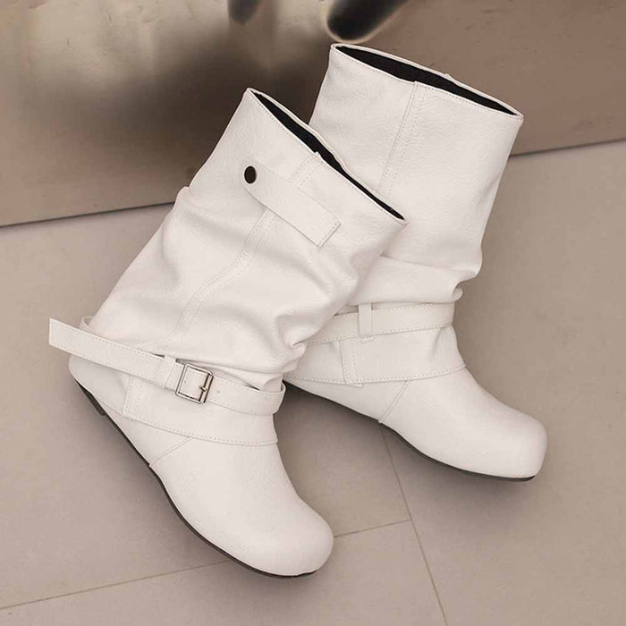 White handmade wedge heel ankle boots with stylish buckle detail for fashionable footwear