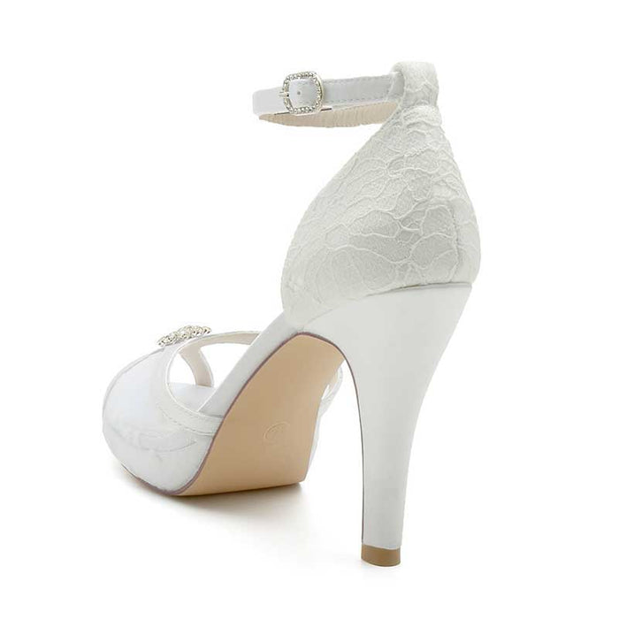 Stylish platform wedding shoes with lace and rhinestone for elegant bridal looks