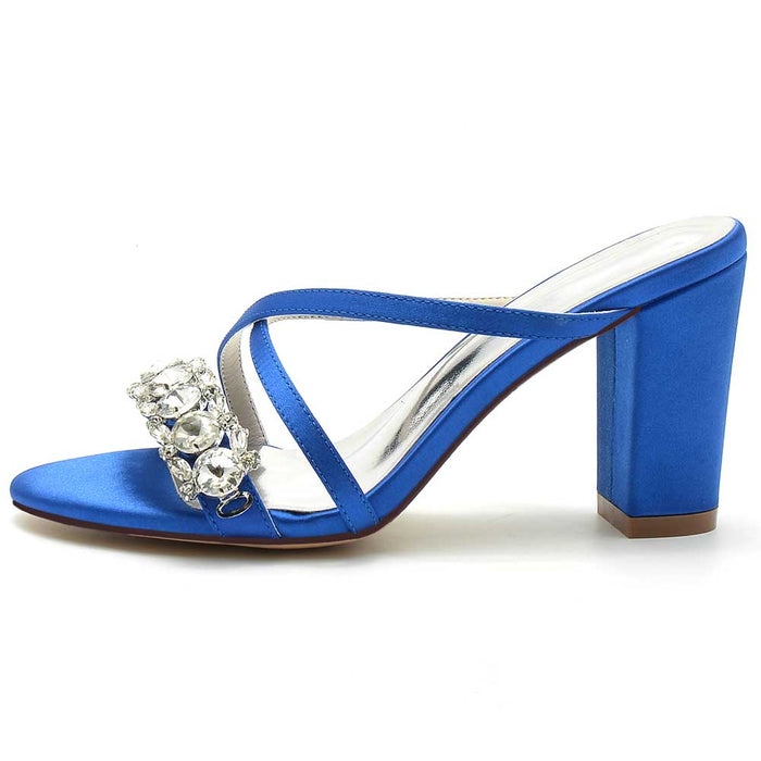 S&DCo. Blue Satin Heels with Rhinestone Detail, Perfect Rhinestone Wedding Shoes for Women