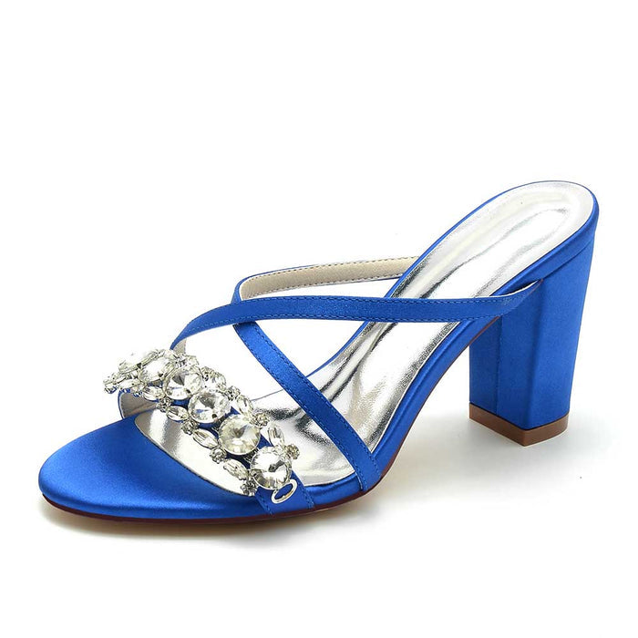 S&DCo. Blue Satin Heels with Rhinestone Detailing, Perfect Rhinestone Wedding Shoes for Women