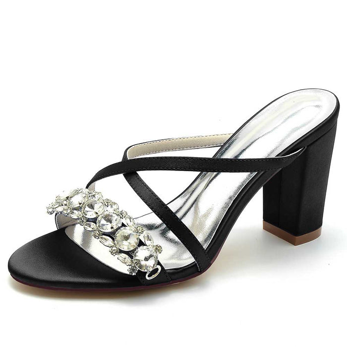 S&DCo. Black Heels with Rhinestone Detail, Perfect Rhinestone Wedding Shoes for Women