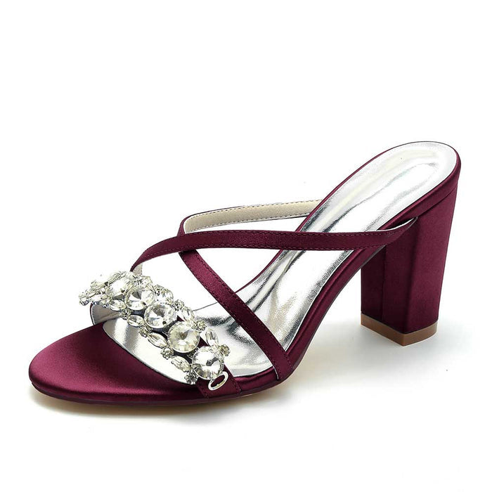 Elegant burgundy heels with rhinestone embellishments, perfect as rhinestone wedding shoes for women