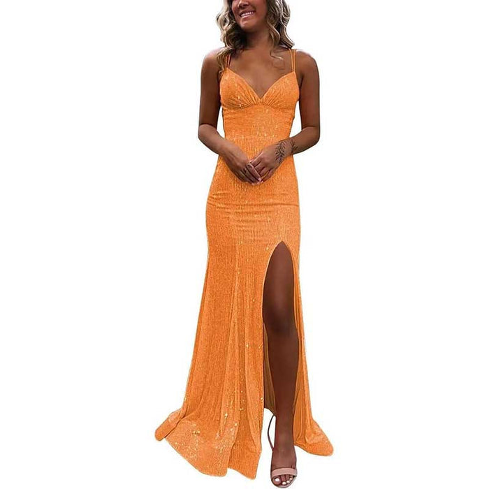 Sequin Mermaid Prom Dress Sparkly Spaghetti Strap Formal Dresses Long Evening Gowns