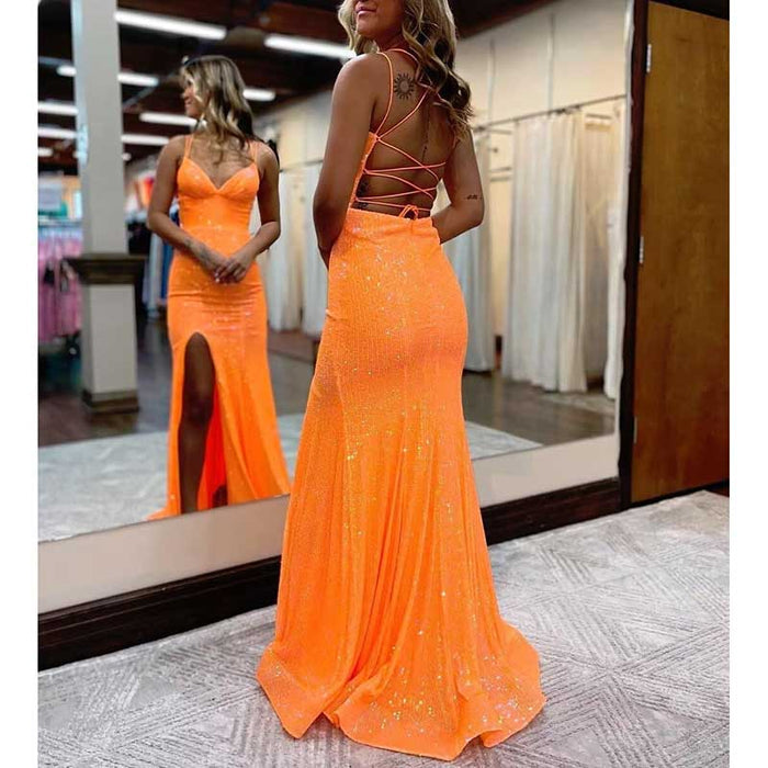 Sequin Mermaid Prom Dress Sparkly Spaghetti Strap Formal Dresses Long Evening Gowns