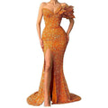 Sequin Wedding Prom Dresses Sparkly One Shoulder Mermaid Evening Gonws