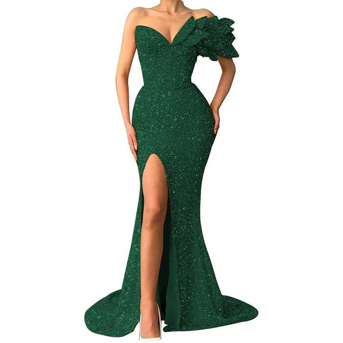 Sequin Wedding Prom Dresses Sparkly One Shoulder Mermaid Evening Gonws
