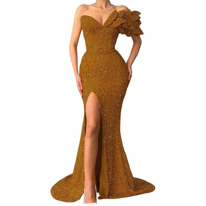 Sequin Wedding Prom Dresses Sparkly One Shoulder Mermaid Evening Gonws