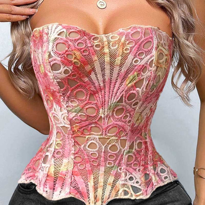 Colorful SD Dresscode Crop Top featuring a unique lace design and fitted silhouette