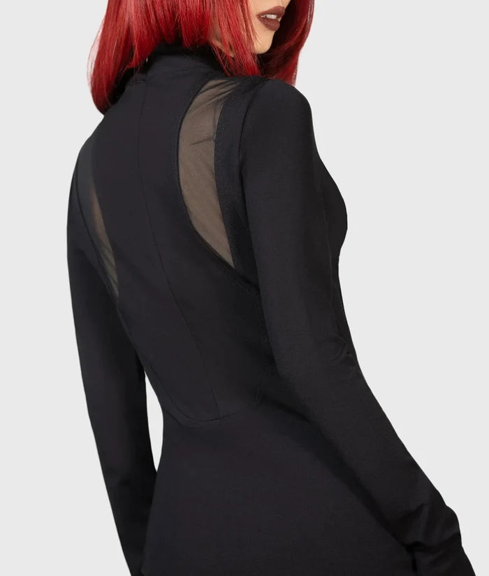 model showing back of dress