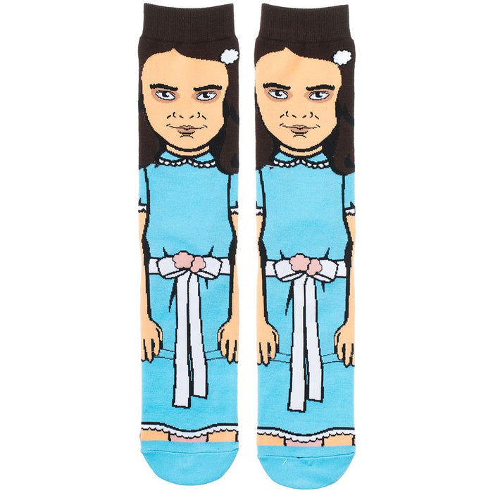 full body print of Grady twins mid calf crew socks
