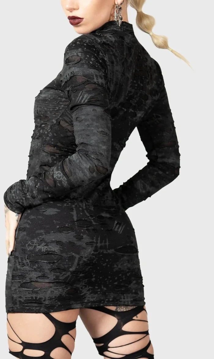 model showing back of dress