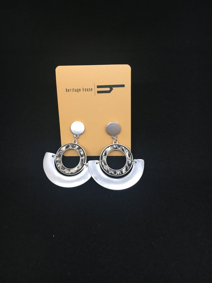 Silver and Snake Skin Half Circle  Earrings