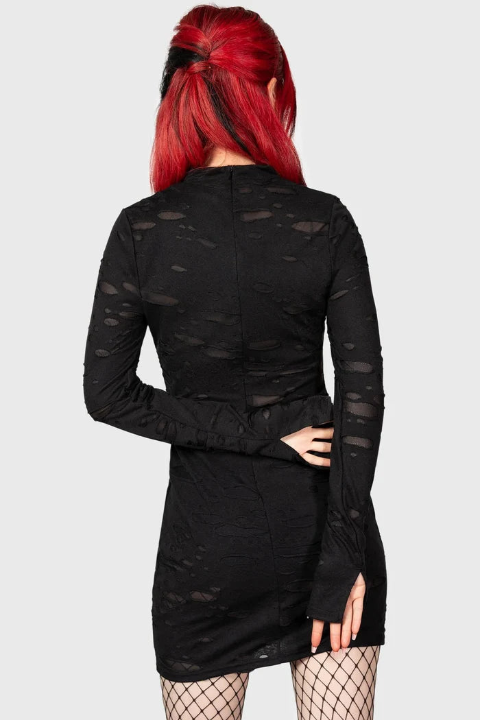 model showing back of dress