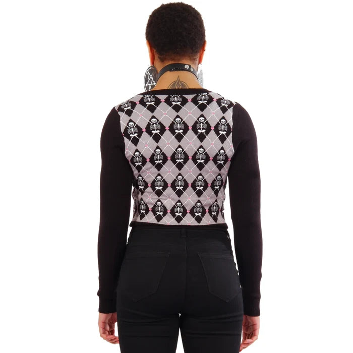 model showing back of sweater