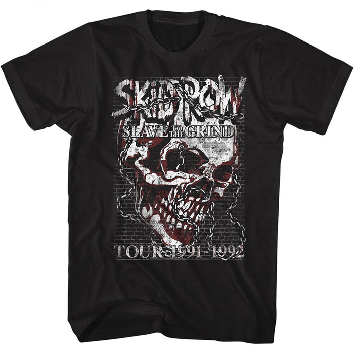 black band shirt with skid row logo and skull with chains graphic with text that reads "slave to the grind tour 1991-1992"