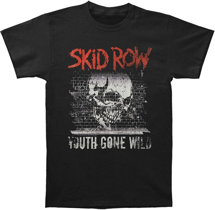 black band shirt with skid row logo and skull graphic with text that reads "youth gone wild"